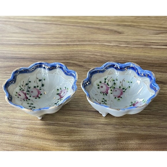 Japan Other - Lot Of 2 Vintage Japan Sm. Porcelain Hand Painted Ornate Footed Bowls